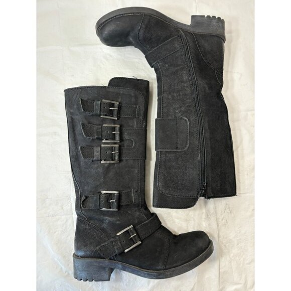 MIA Aleshia Tall Black Suede Knee High Boot w Buckles Zip biker Size 8.5 - Picture 8 of 14